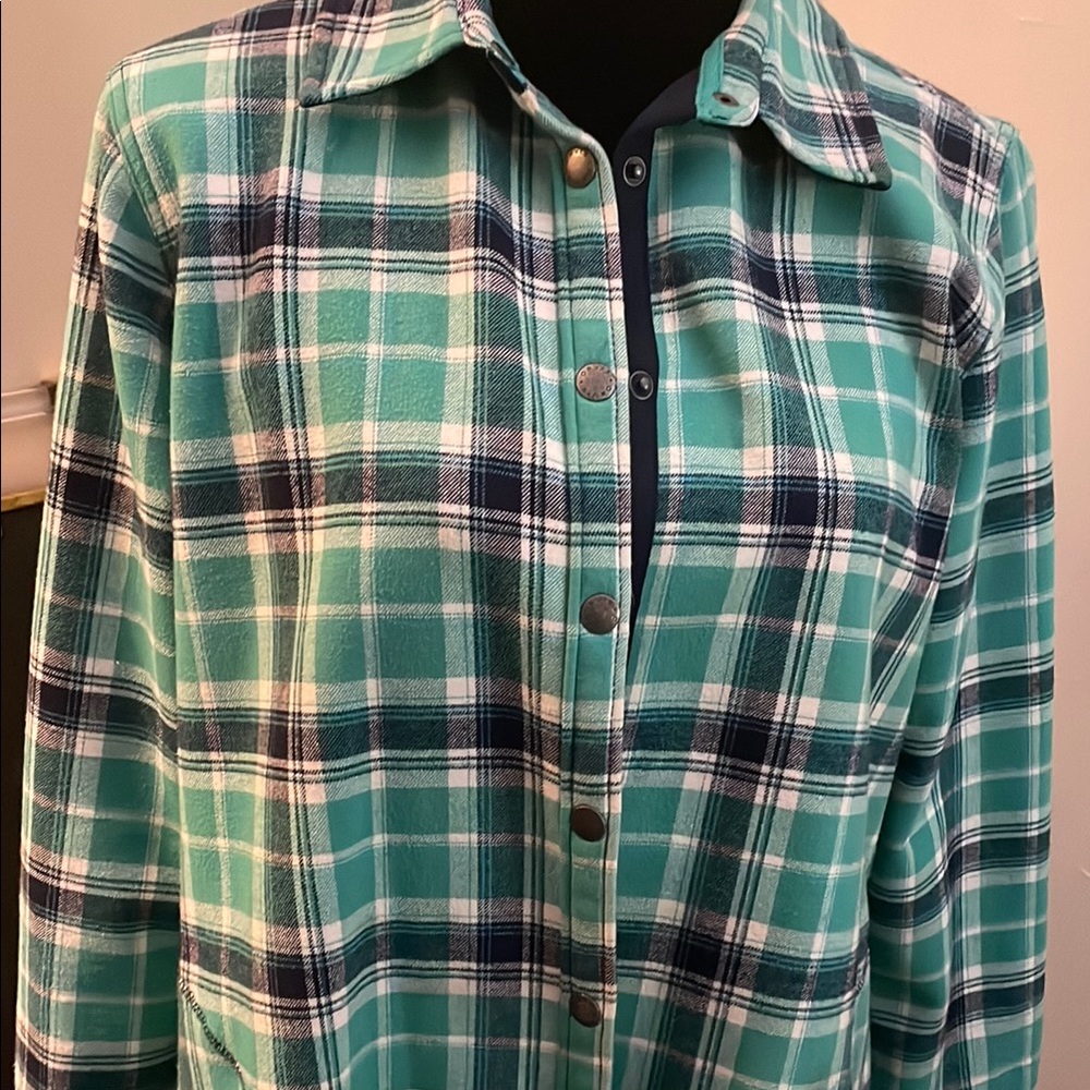 Teal navy plaid fleece jacket